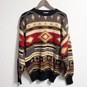 Vintage Meister Sweater Mens XL 80s Retro Aztec Print Deadstock Wool Ski NWOT